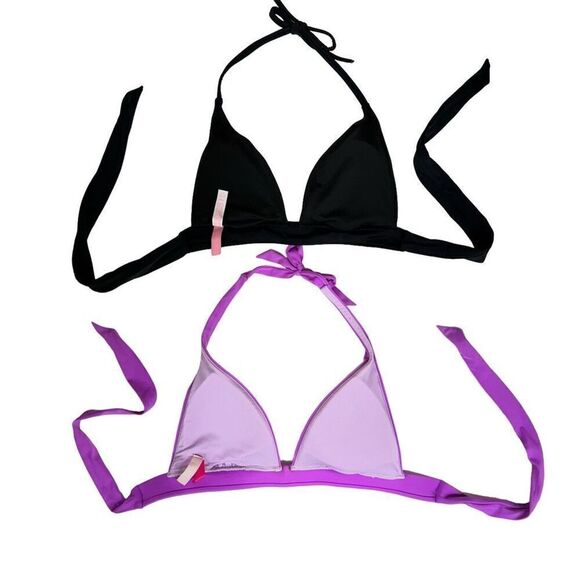 Victoria’s Secret 2 Bikini Tops Solid Purple & Black Size Small - Picture 2 of 8
